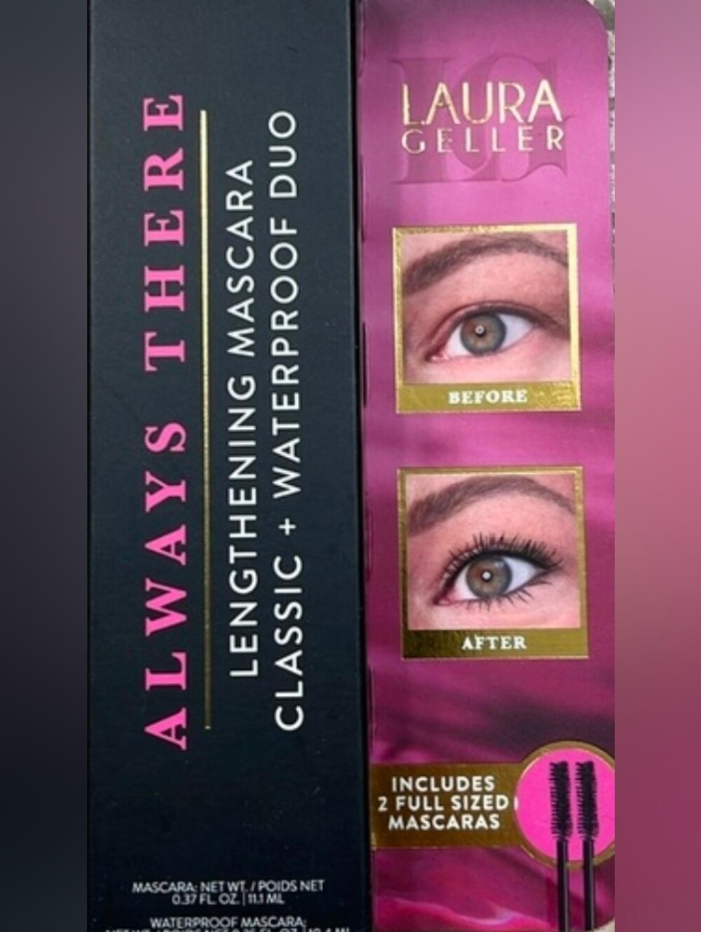 Laura Geller Always There Lengthening Mascara Duo — Black & Pink Packaging